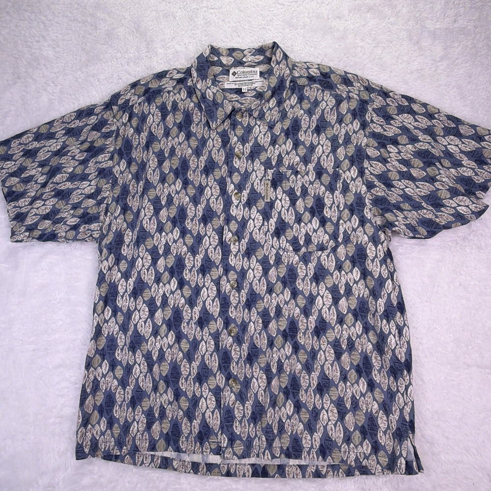 Vintage Columbia Mens Medium‎ Leaf Print Button Up Shirt Rayon Linen